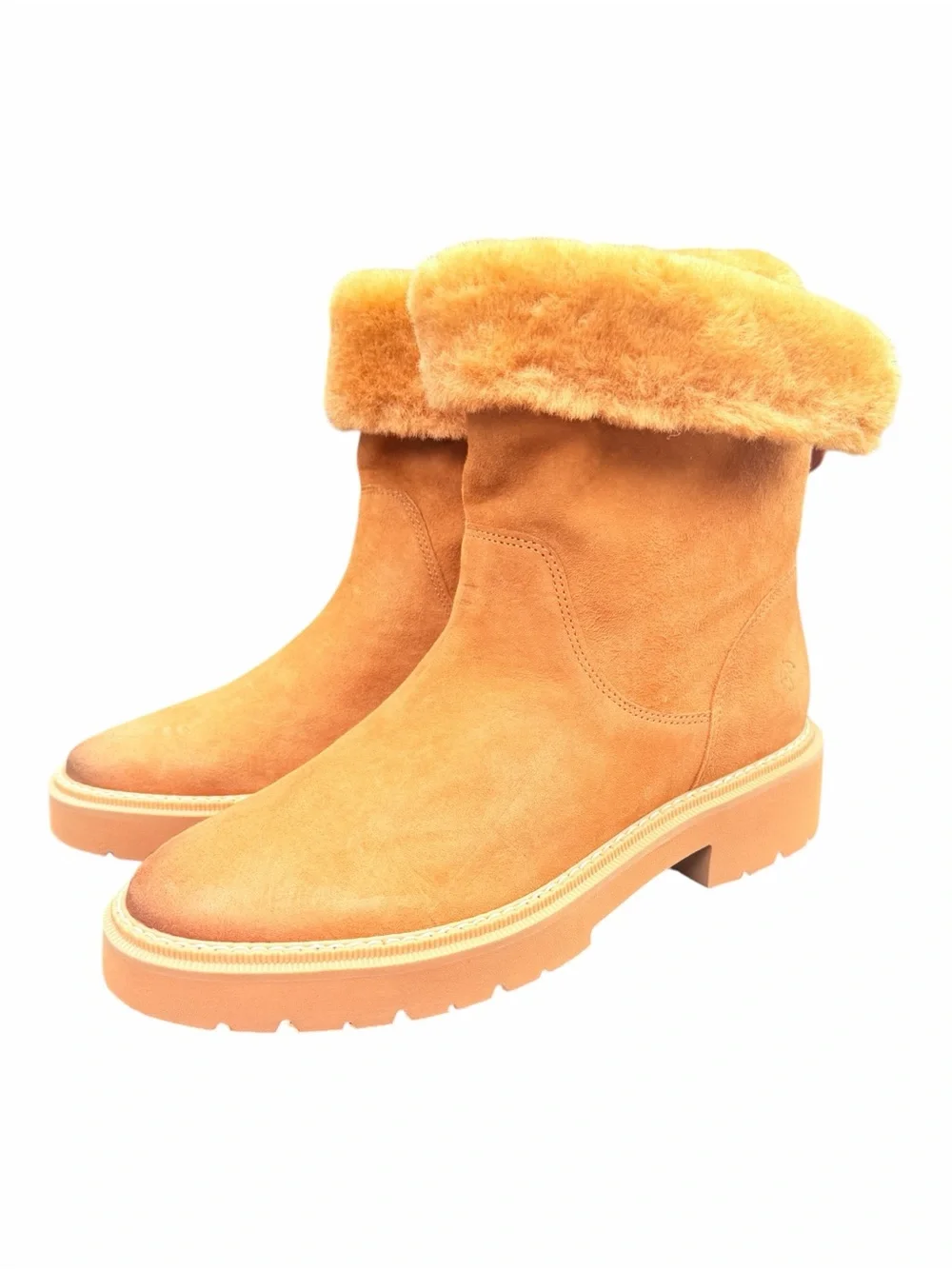 Naturalizer Sense Water Repellent Suede Faux Fur Boots Golden Caramel Size 9 NIB